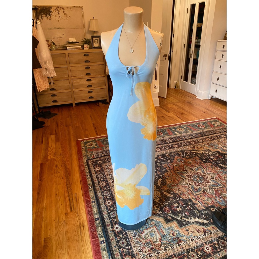Sincerely Jules Womens Blue Floral Halter Maxi Dress Size M NWT
